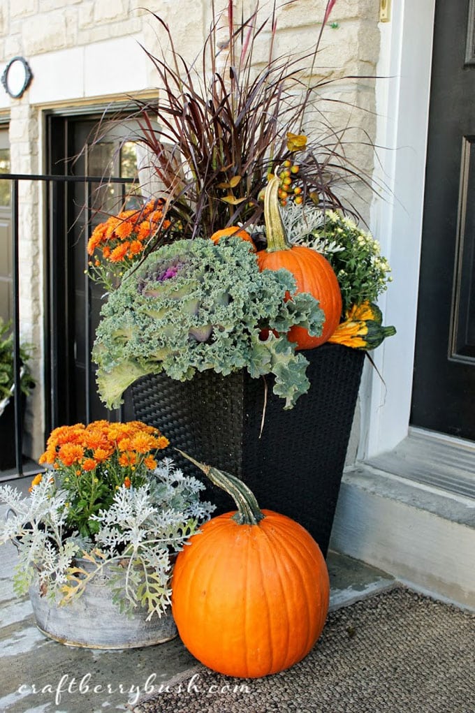 fall front porch decorations with autumn colors