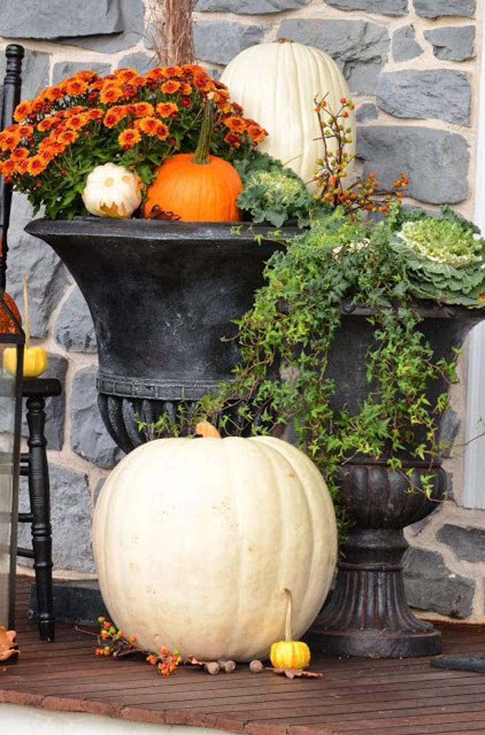 Fall decorations in Urn Planters