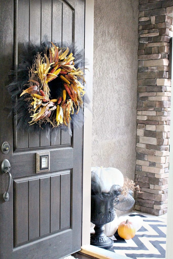 colorful wreath for fall front door decorations