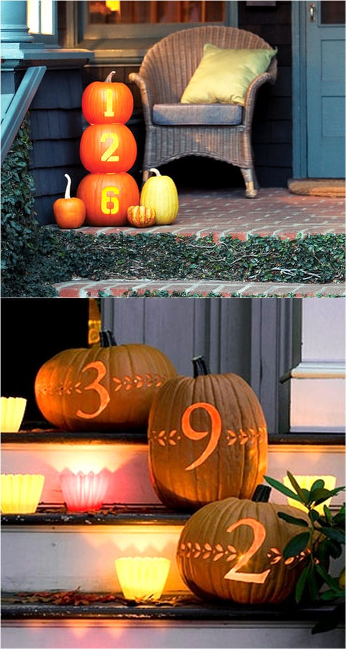 Carve out house numbers on pumpkins and light them with candles 